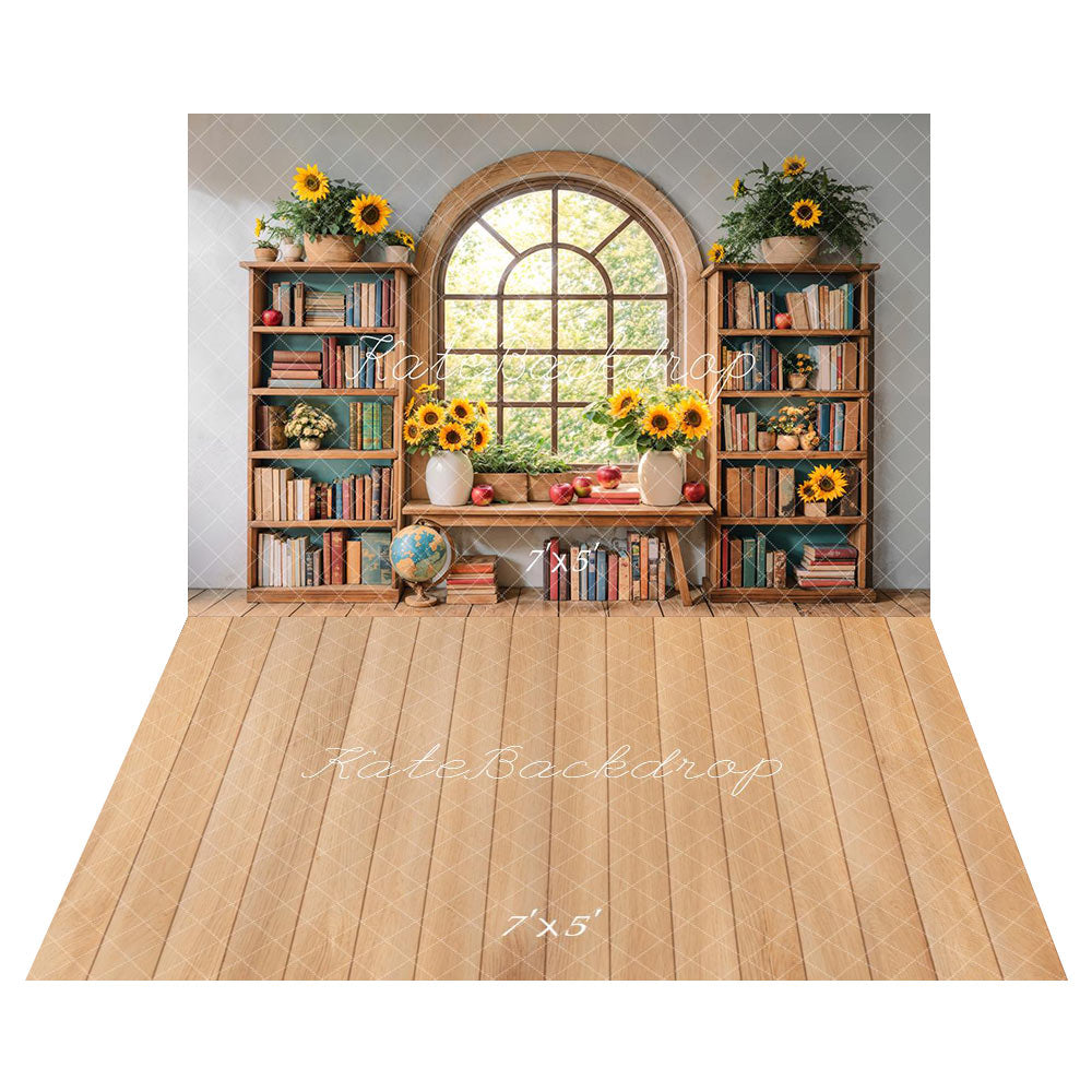 Kate Window Bookshelf Back to School Backdrop+Wood Floor Backdrop - Kate Backdrop AU