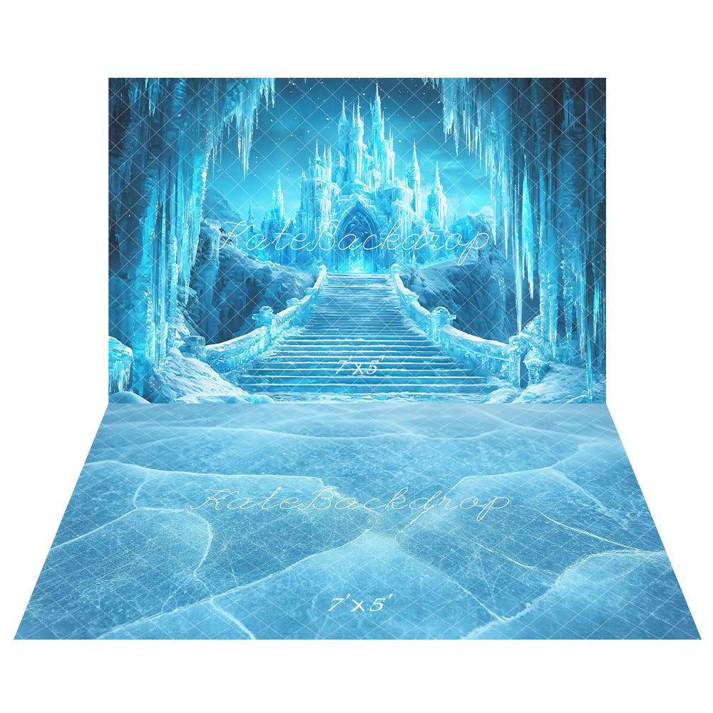 Kate Blue Ice Castle Backdrop+Frozen Ground Floor Backdrop for Photography - Kate Backdrop AU