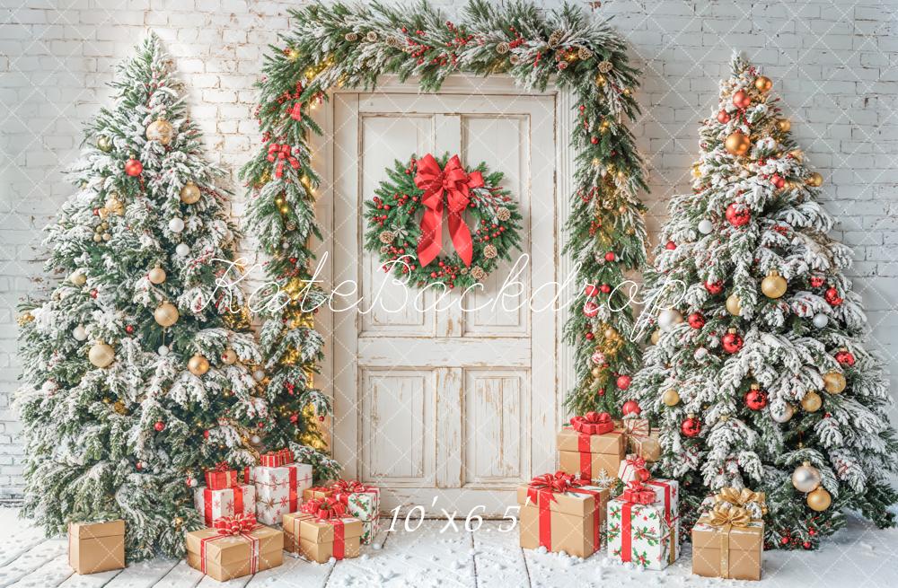 Kate Retro Door Christmas Tree Gifts Backdrop Designed by Emetselch - Kate Backdrop AU