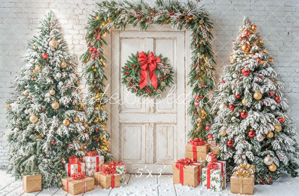Kate Retro Door Christmas Tree Gifts Backdrop Designed by Emetselch - Kate Backdrop AU