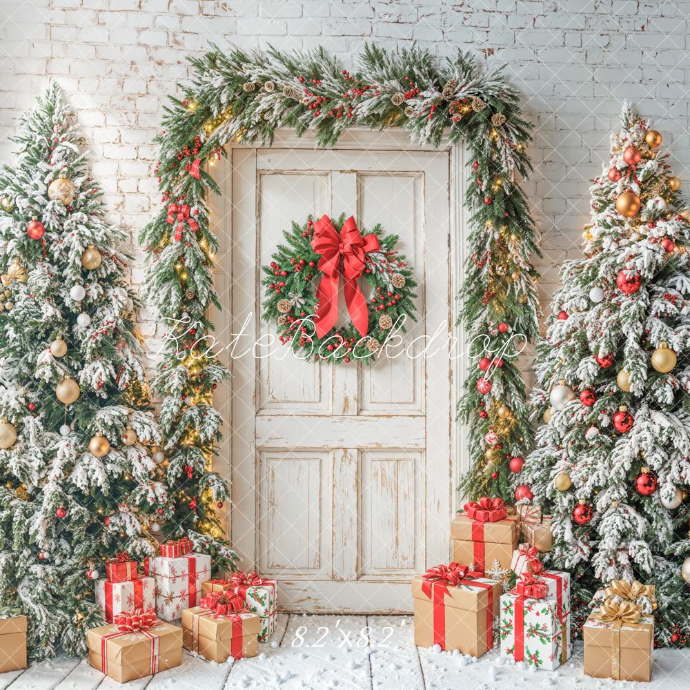 Kate Retro Door Christmas Tree Gifts Backdrop Designed by Emetselch - Kate Backdrop AU