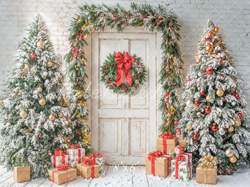 Kate Retro Door Christmas Tree Gifts Backdrop Designed by Emetselch - Kate Backdrop AU