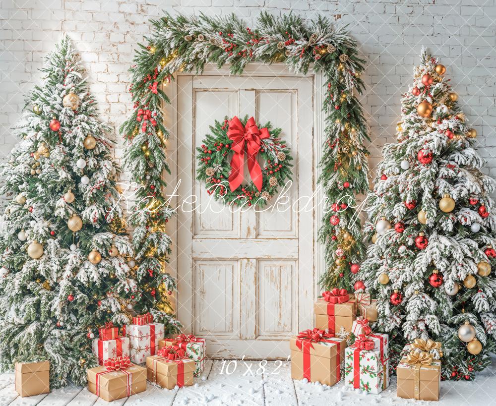 Kate Retro Door Christmas Tree Gifts Backdrop Designed by Emetselch - Kate Backdrop AU