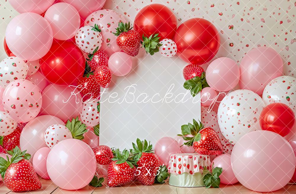 Kate Strawberry Balloon Birthday Party Backdrop Designed by Emetselch - Kate Backdrop AU