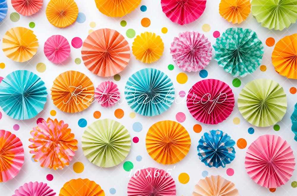 Kate Colorful Paper Fan Decorations Backdrop Designed by Patty Roberts - Kate Backdrop AU