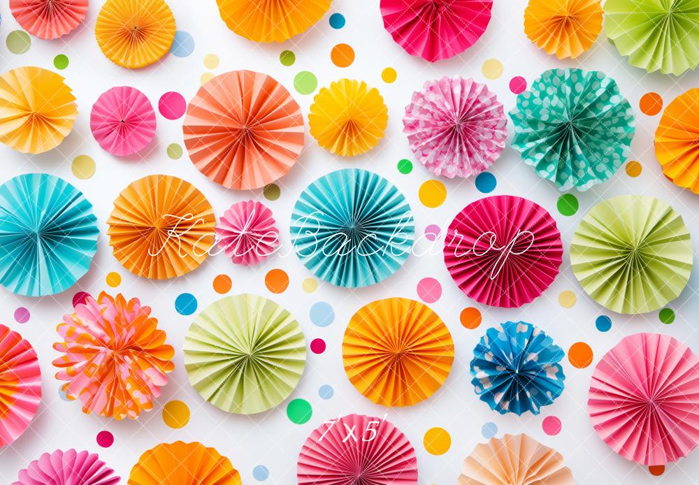 Kate Colorful Paper Fan Decorations Backdrop Designed by Patty Roberts - Kate Backdrop AU