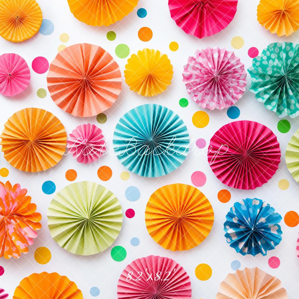 Kate Colorful Paper Fan Decorations Backdrop Designed by Patty Roberts - Kate Backdrop AU