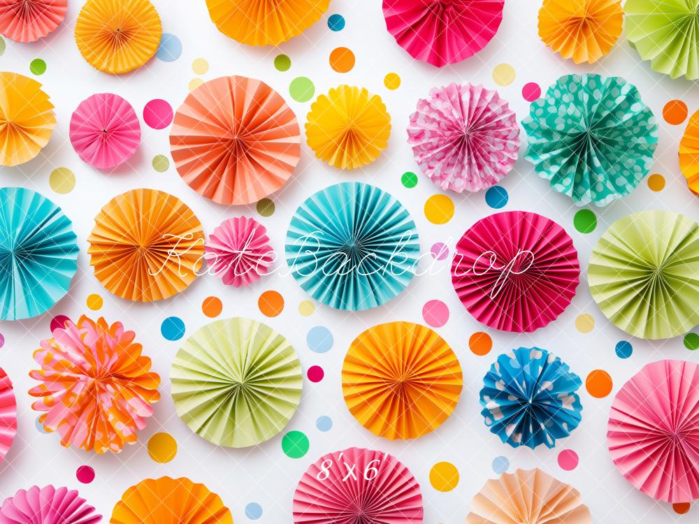 Kate Colorful Paper Fan Decorations Backdrop Designed by Patty Roberts - Kate Backdrop AU