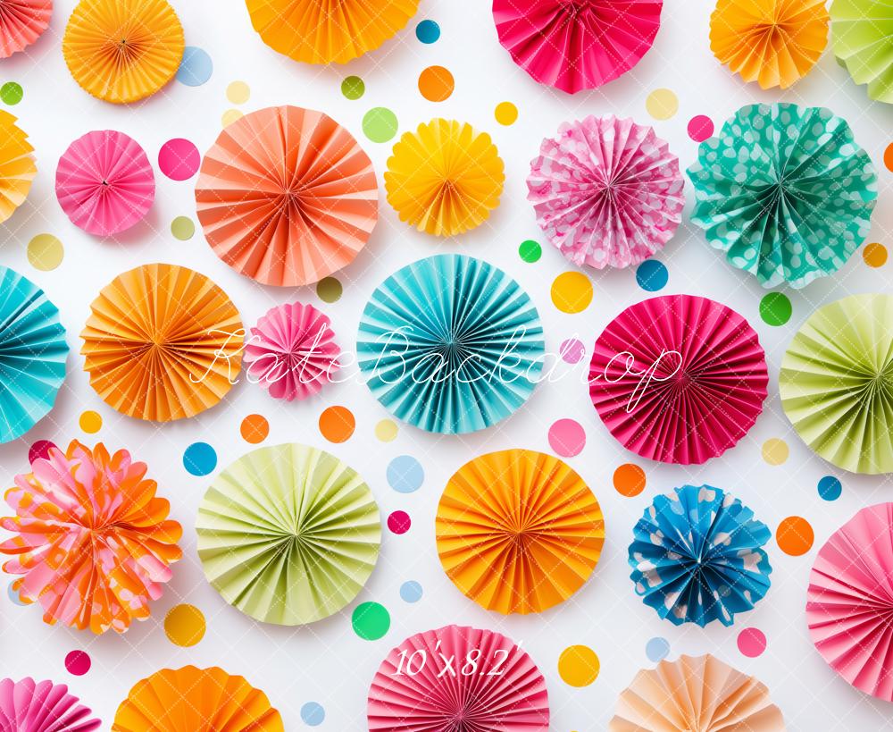 Kate Colorful Paper Fan Decorations Backdrop Designed by Patty Roberts - Kate Backdrop AU