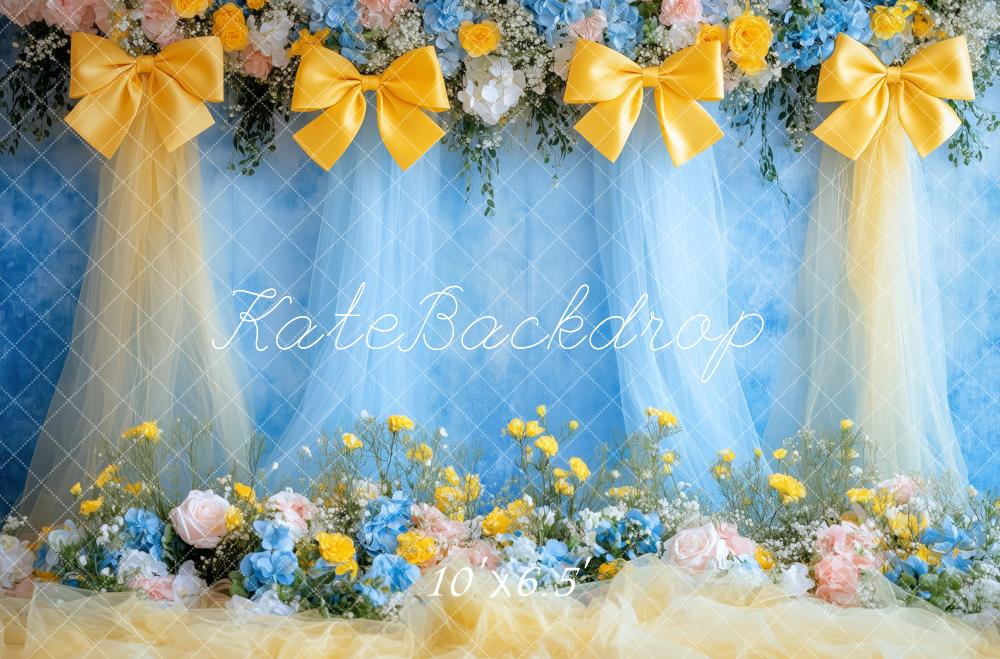 Kate Royal Blue Yellow Bows Backdrop Designed by Patty Roberts - Kate Backdrop AU