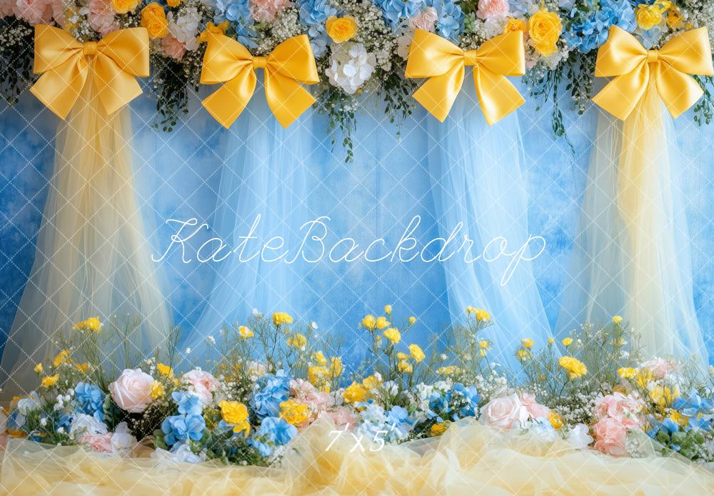 Kate Royal Blue Yellow Bows Backdrop Designed by Patty Roberts - Kate Backdrop AU