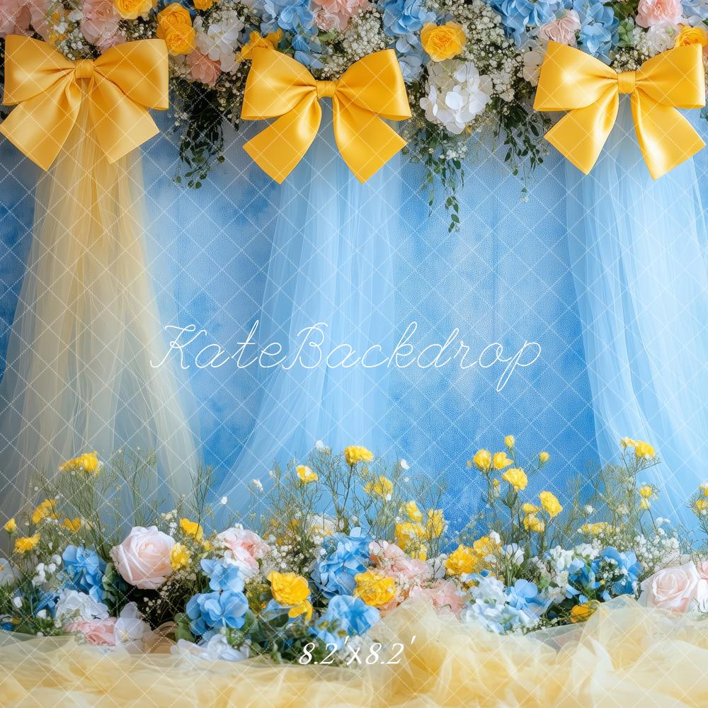 Kate Royal Blue Yellow Bows Backdrop Designed by Patty Roberts - Kate Backdrop AU