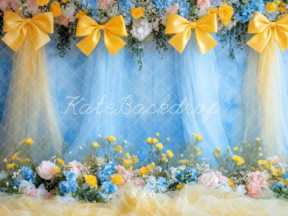 Kate Royal Blue Yellow Bows Backdrop Designed by Patty Roberts - Kate Backdrop AU