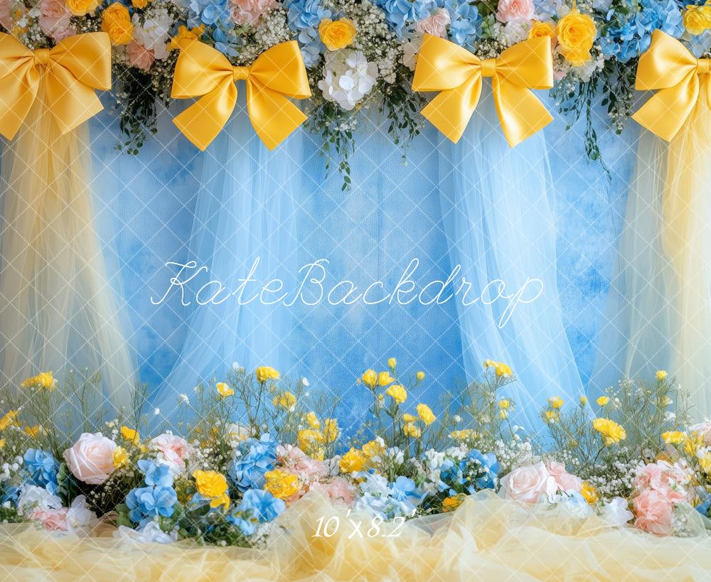 Kate Royal Blue Yellow Bows Backdrop Designed by Patty Roberts - Kate Backdrop AU