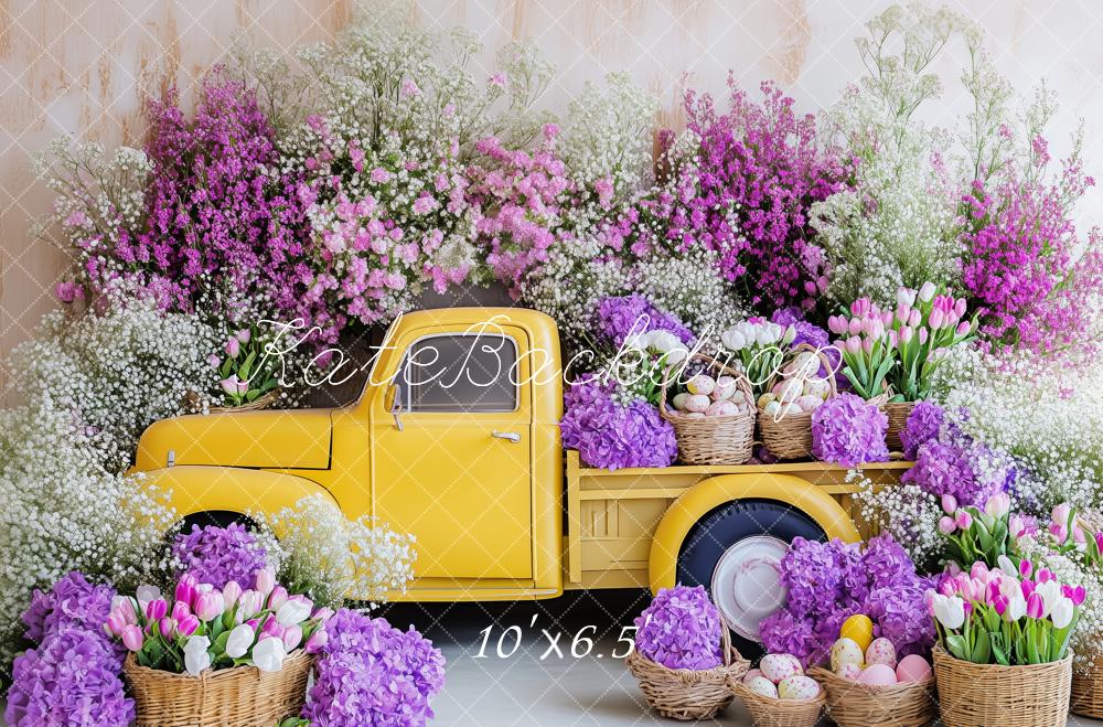 Kate Yellow Easter Floral Truck Backdrop Designed by Patty Roberts - Kate Backdrop AU