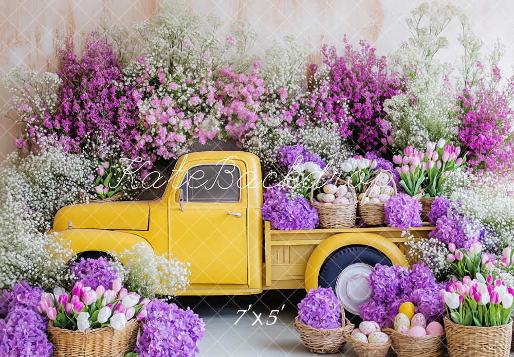 Kate Yellow Easter Floral Truck Backdrop Designed by Patty Roberts - Kate Backdrop AU