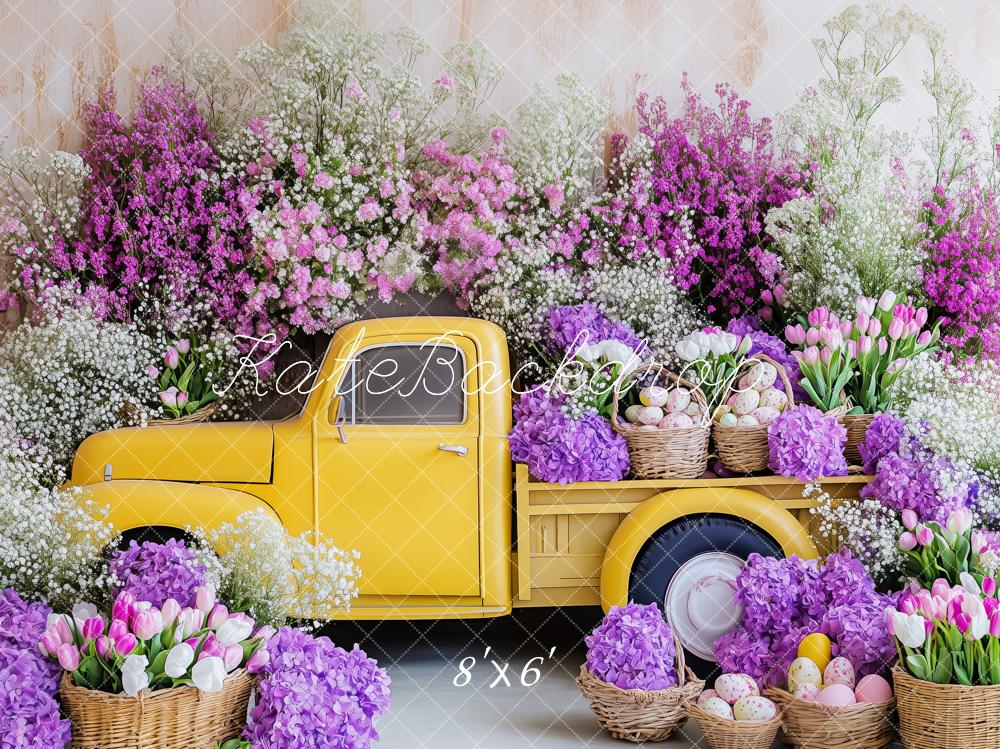 Kate Yellow Easter Floral Truck Backdrop Designed by Patty Roberts - Kate Backdrop AU