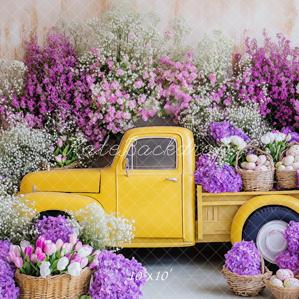 Kate Yellow Easter Floral Truck Backdrop Designed by Patty Roberts - Kate Backdrop AU