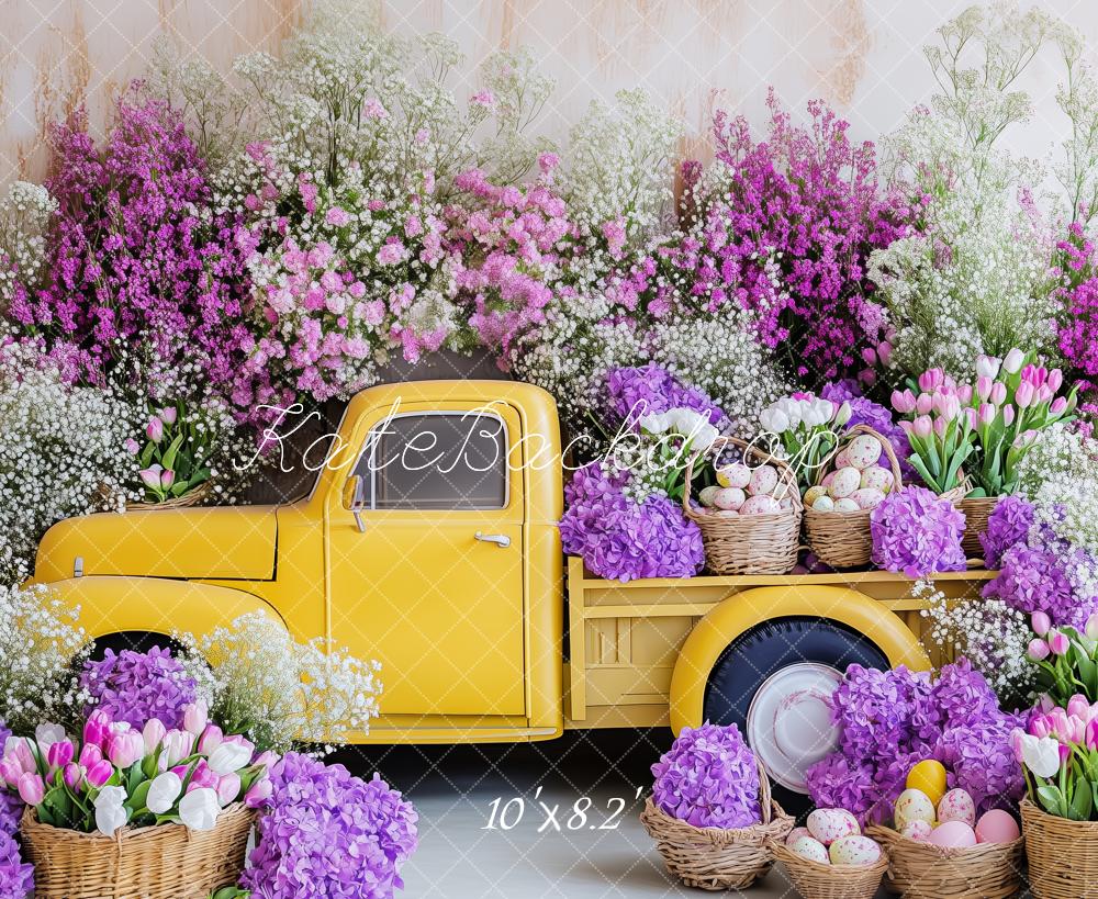 Kate Yellow Easter Floral Truck Backdrop Designed by Patty Roberts - Kate Backdrop AU