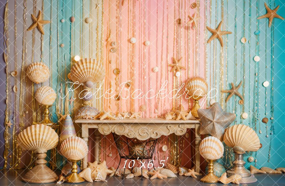Kate Blue Pink Mermaid Shell Backdrop Designed by Emetselch - Kate Backdrop AU