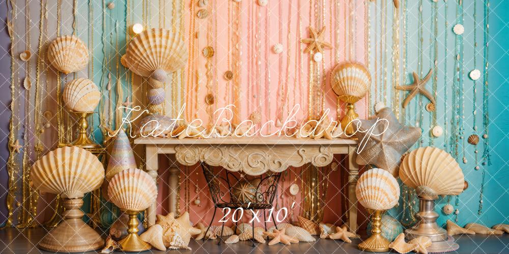 Kate Blue Pink Mermaid Shell Backdrop Designed by Emetselch - Kate Backdrop AU