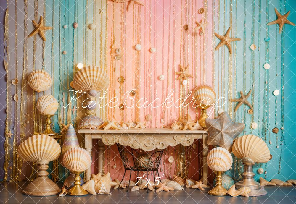 Kate Blue Pink Mermaid Shell Backdrop Designed by Emetselch - Kate Backdrop AU