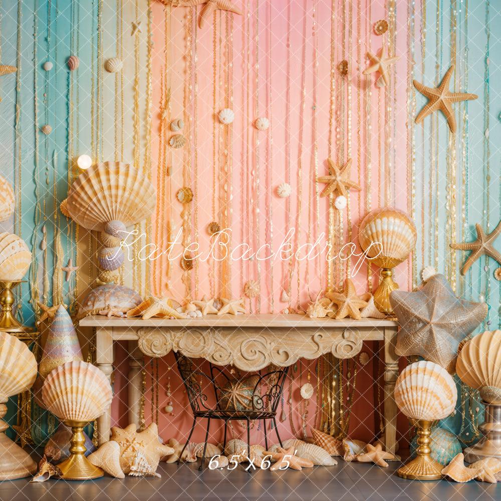 Kate Blue Pink Mermaid Shell Backdrop Designed by Emetselch - Kate Backdrop AU