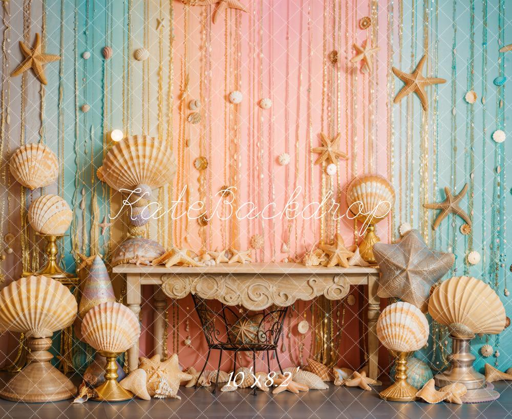 Kate Blue Pink Mermaid Shell Backdrop Designed by Emetselch - Kate Backdrop AU