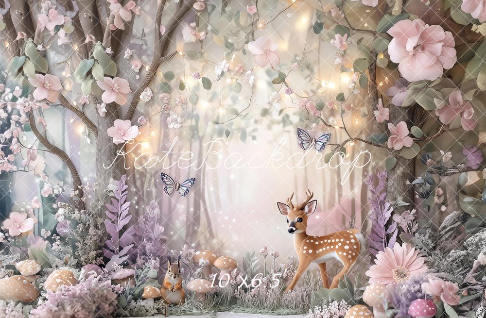 Kate Elf Forest Deer Backdrop Squirrel Mushroom Designed by Ashley Paul - Kate Backdrop AU