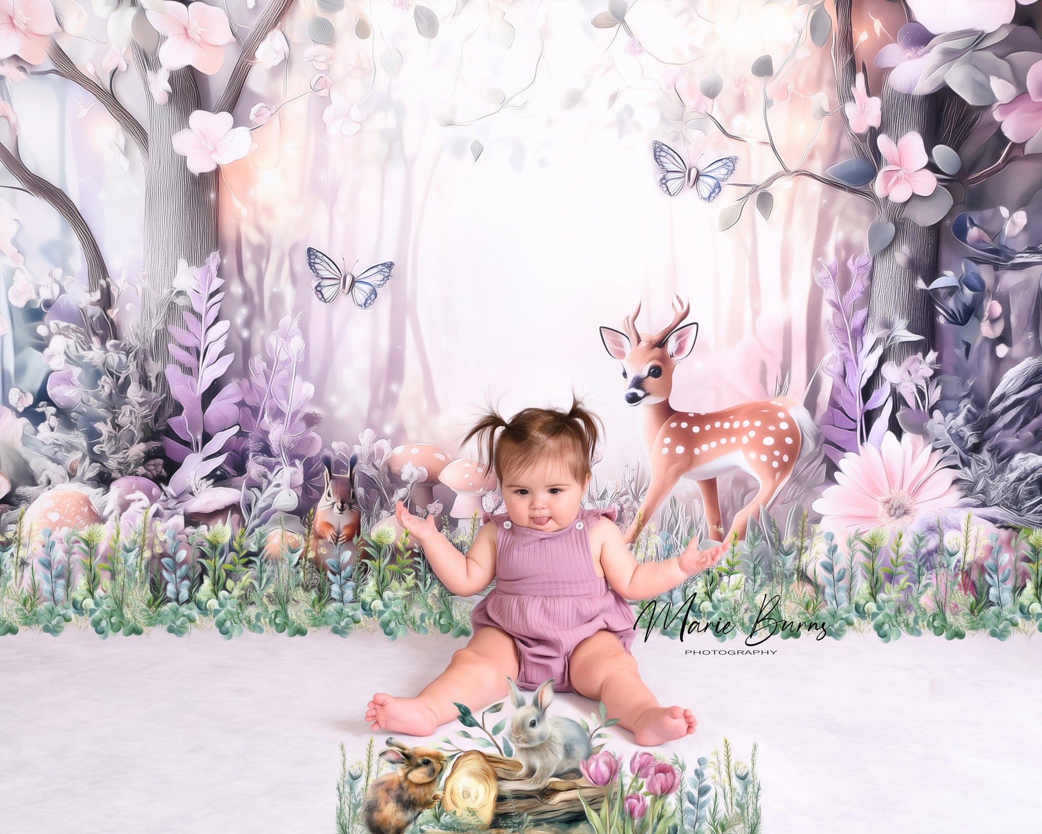 Kate Elf Forest Deer Backdrop Squirrel Mushroom Designed by Ashley Paul - Kate Backdrop AU