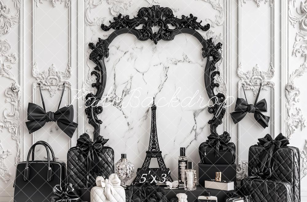 Kate Fashion Marble Black Cosmetic Case Bow Backdrop Designed by Ashley Paul - Kate Backdrop AU