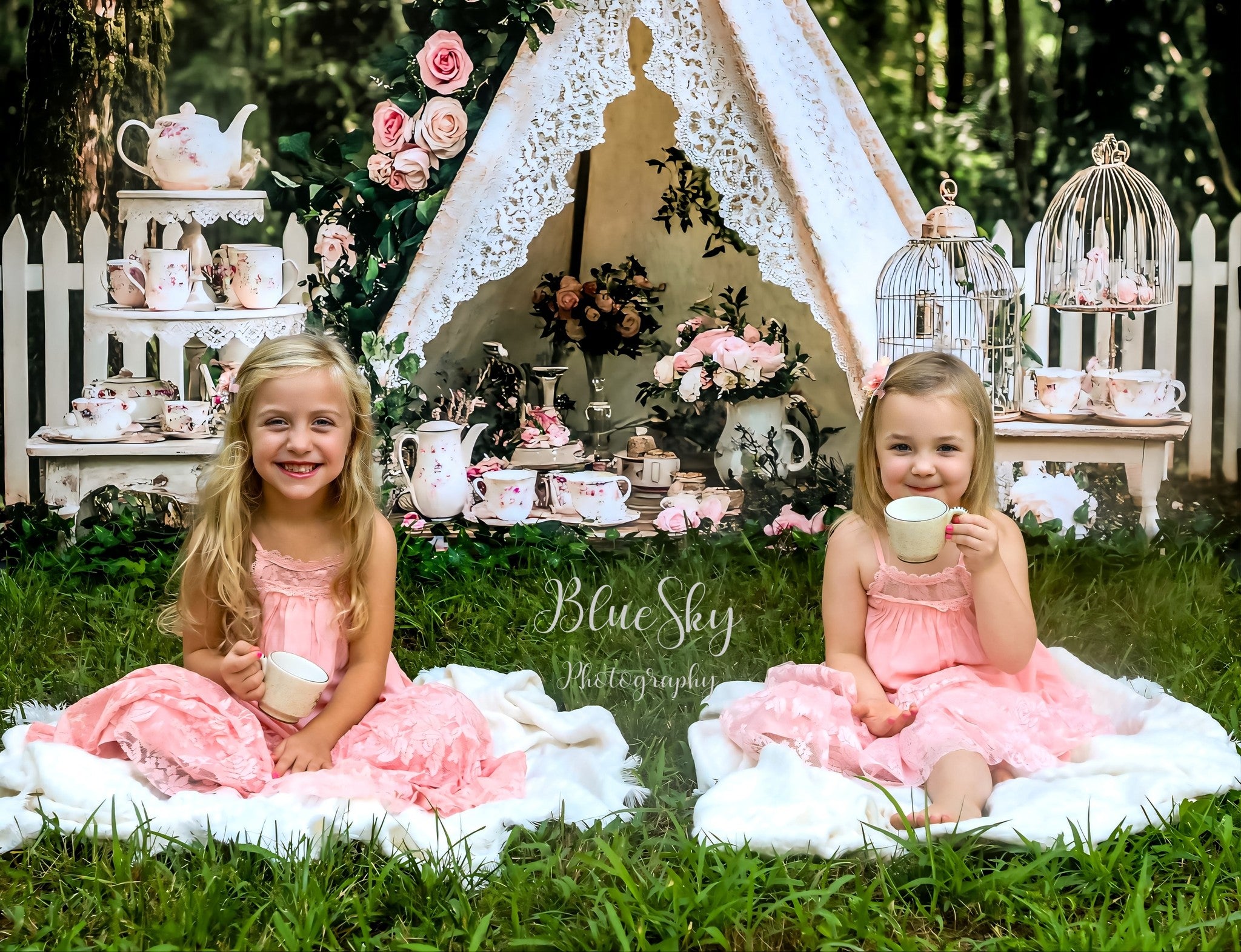 Kate Teapot Tree Before Forest Backdrop Spring Designed by Ashley Paul - Kate Backdrop AU