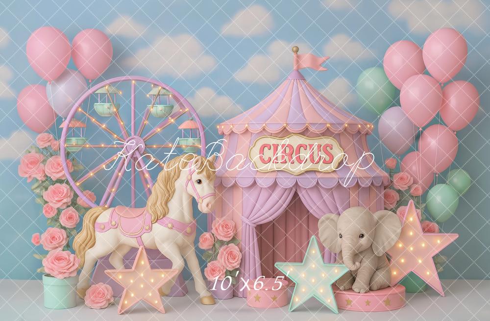 Kate Circus Backdrop Balloon Horse Elephant Designed by Ashley Paul - Kate Backdrop AU