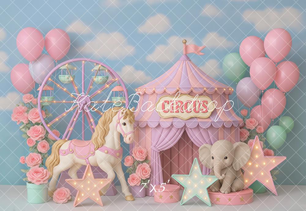 Kate Circus Backdrop Balloon Horse Elephant Designed by Ashley Paul - Kate Backdrop AU