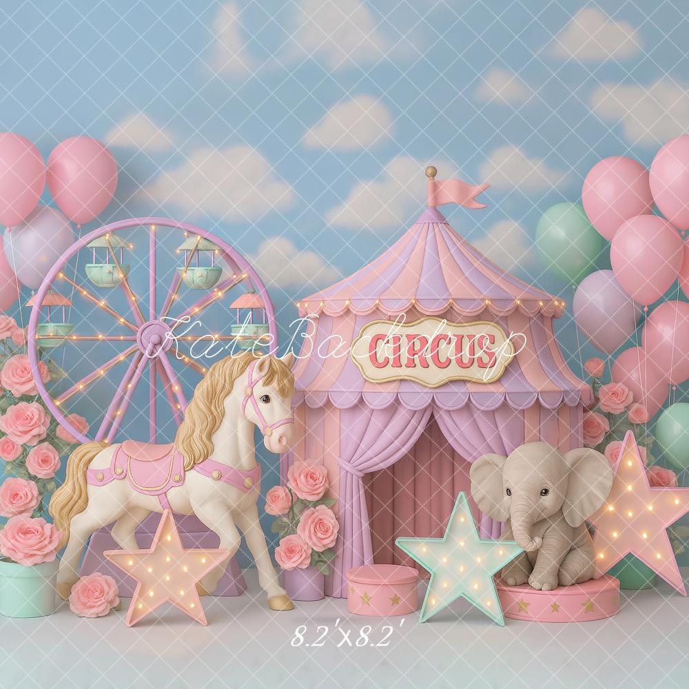 Kate Circus Backdrop Balloon Horse Elephant Designed by Ashley Paul - Kate Backdrop AU