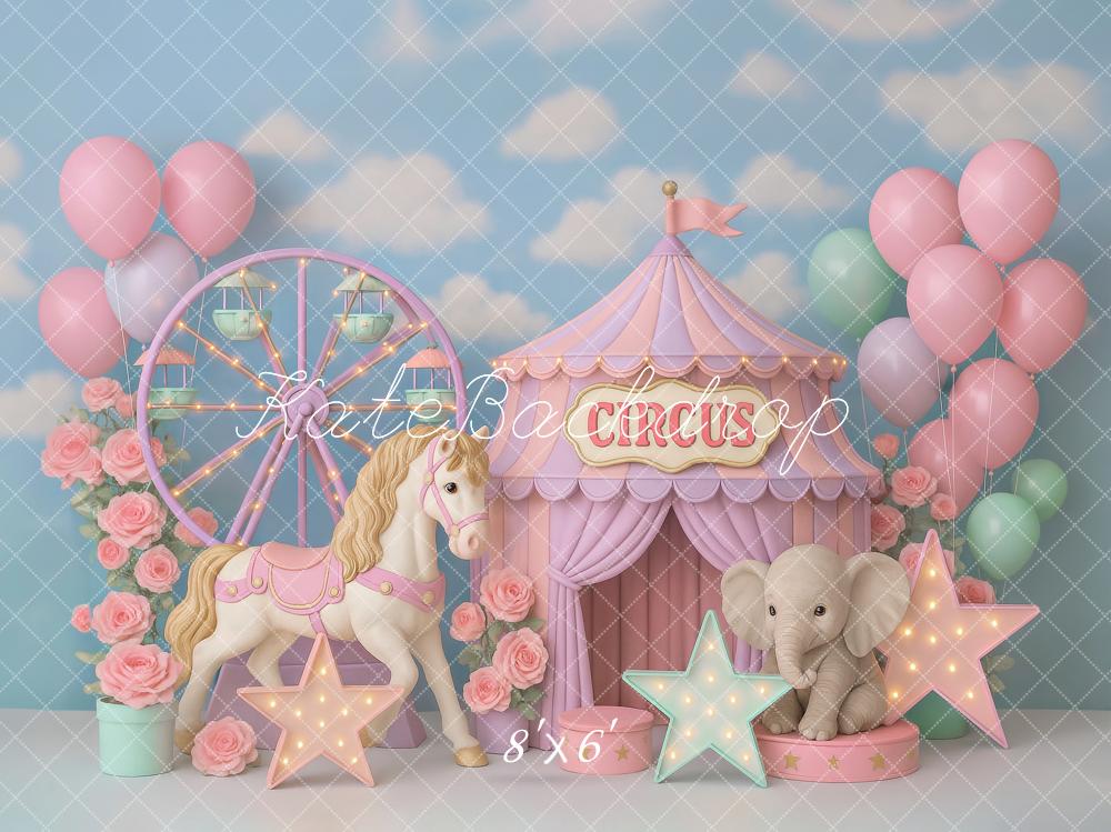 Kate Circus Backdrop Balloon Horse Elephant Designed by Ashley Paul - Kate Backdrop AU