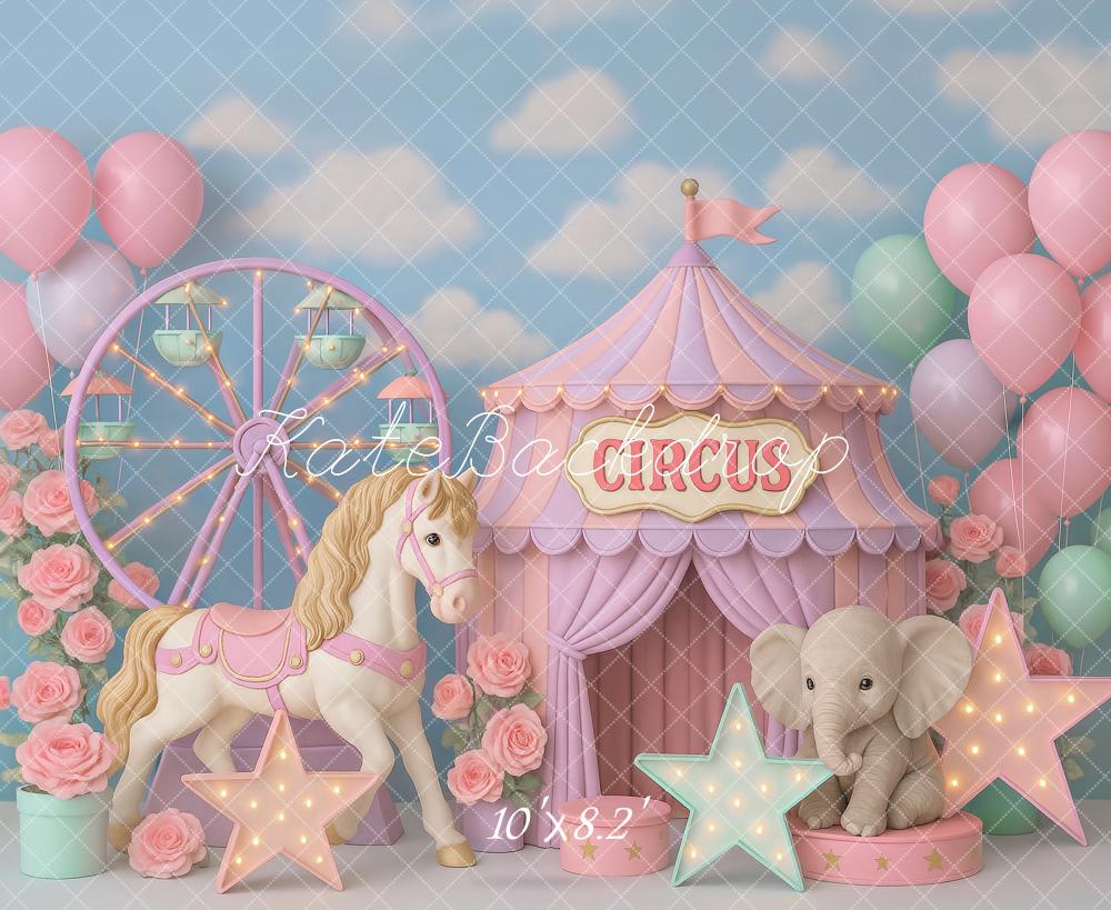 Kate Circus Backdrop Balloon Horse Elephant Designed by Ashley Paul - Kate Backdrop AU
