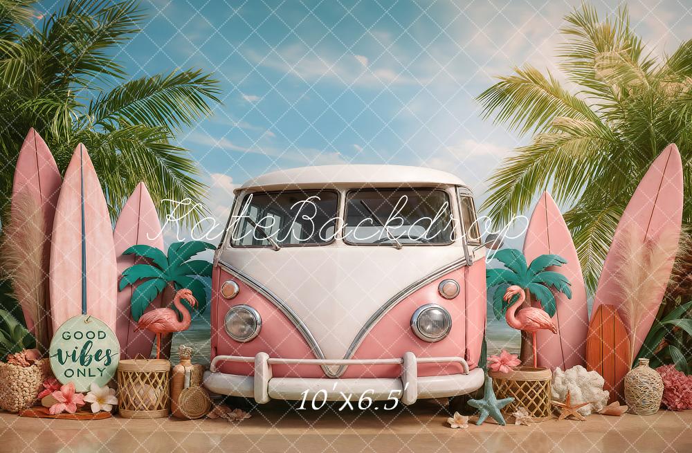 Kate Pink Bus Beach Backdrop Designed by Ashley Paul