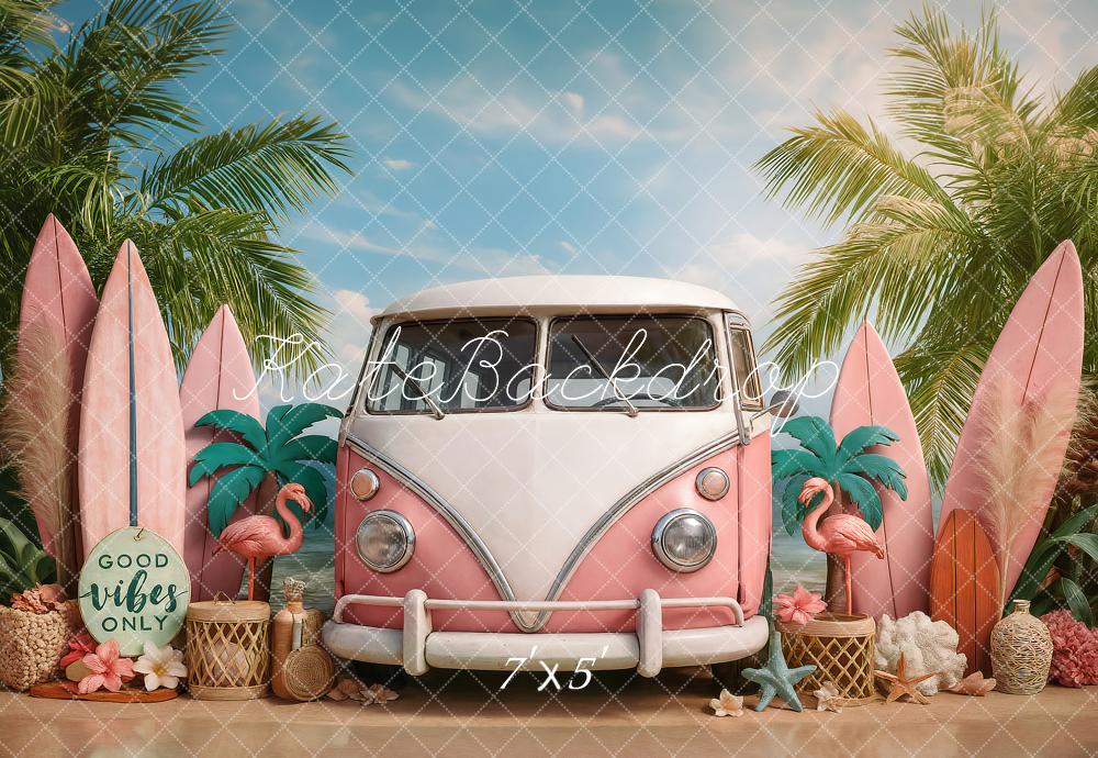 Kate Pink Bus Beach Backdrop Designed by Ashley Paul