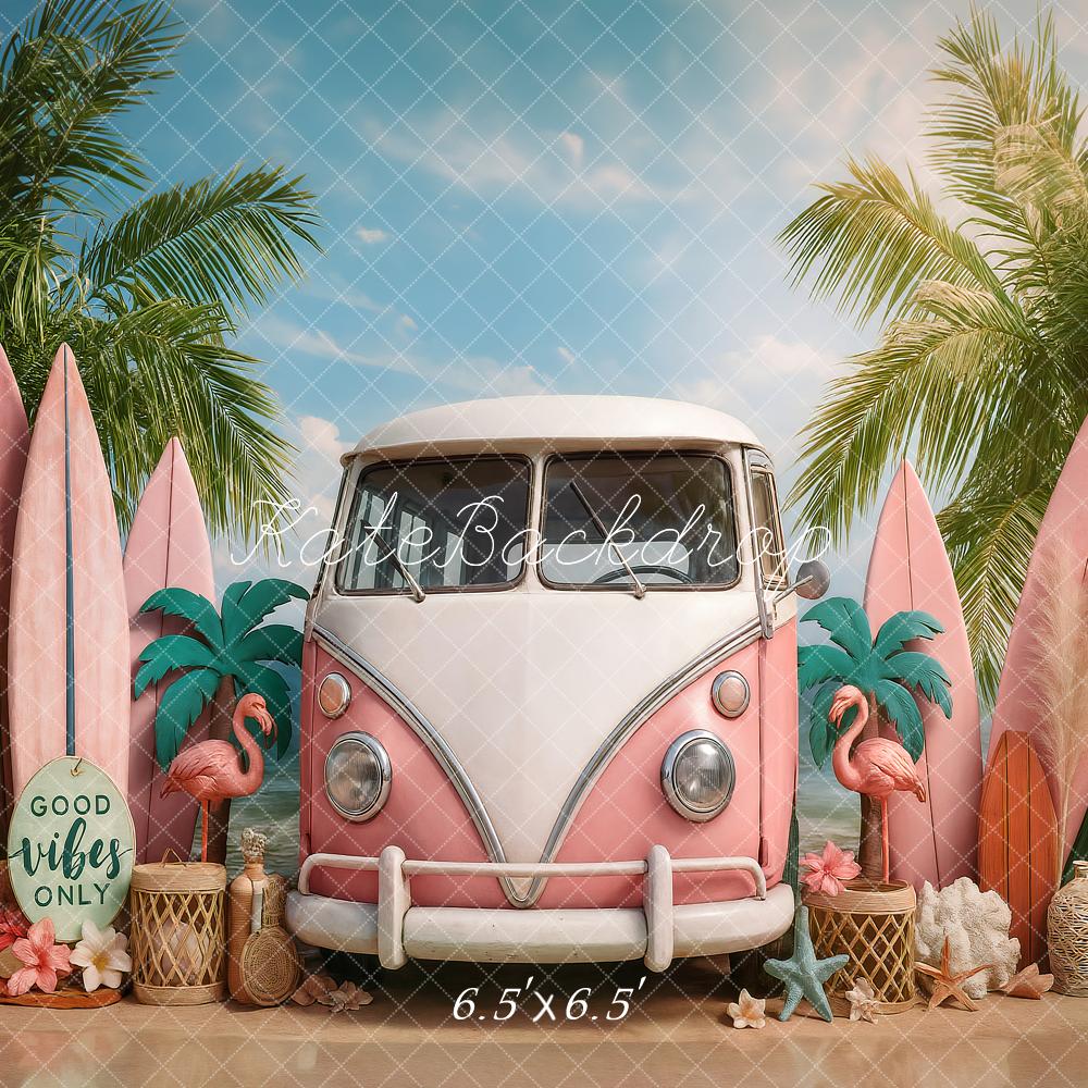 Kate Pink Bus Beach Backdrop Designed by Ashley Paul