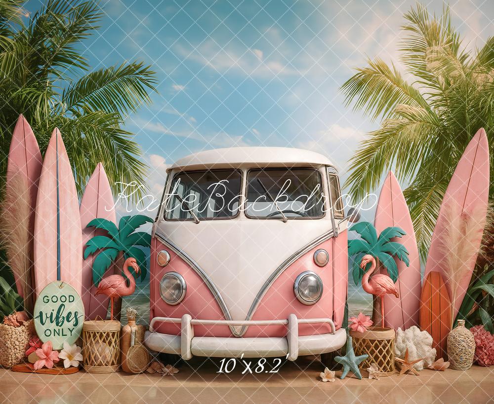 Kate Pink Bus Beach Backdrop Designed by Ashley Paul