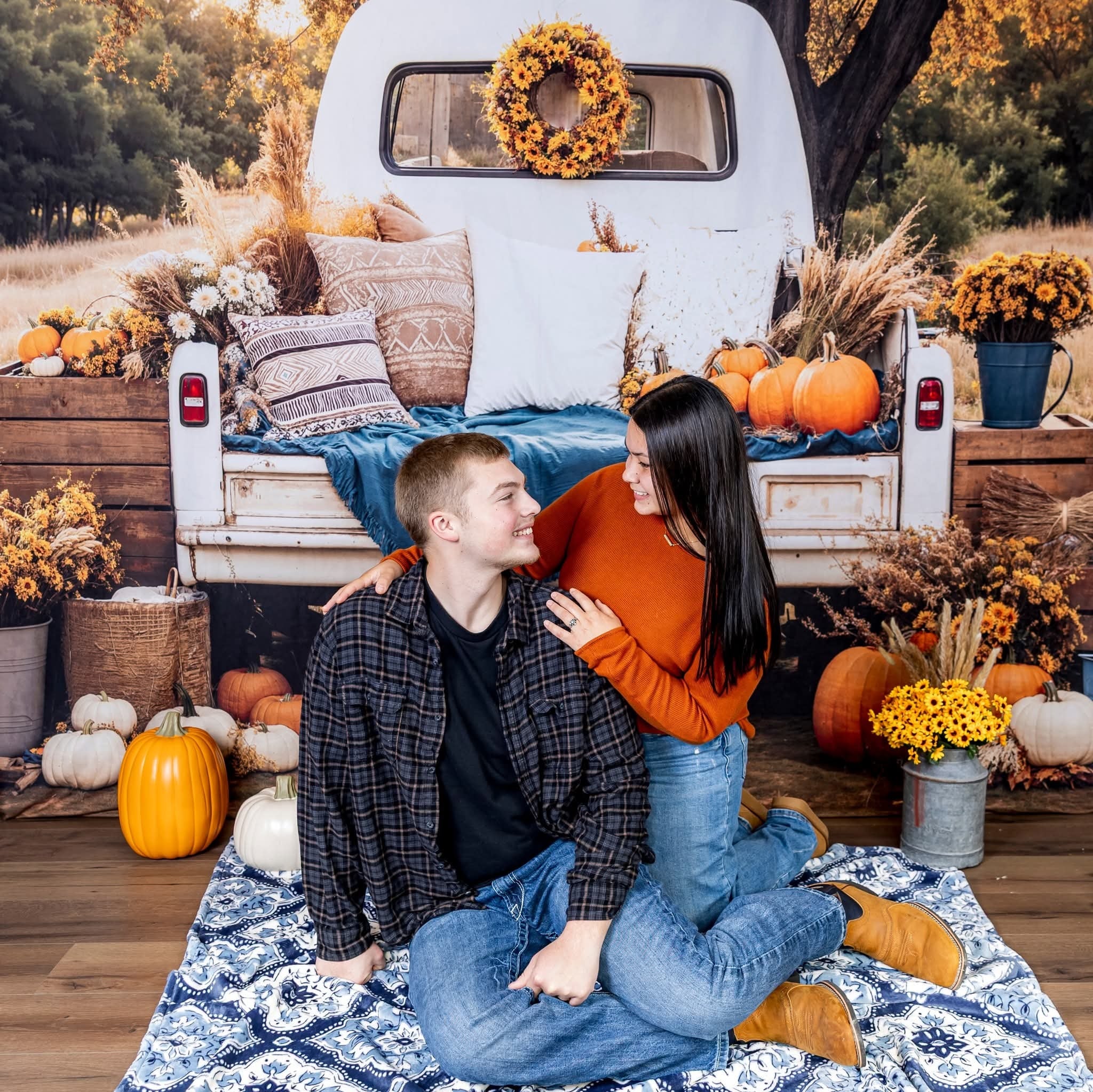 Kate Fall Truck Pumpkins Flowers Backdrop Designed by Chain