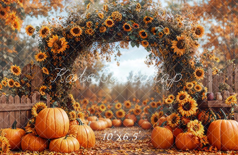 LONSALE Kate Fall Pumpkin Sunflower Arch Backdrop Designed by Emetselch - Kate Backdrop AU