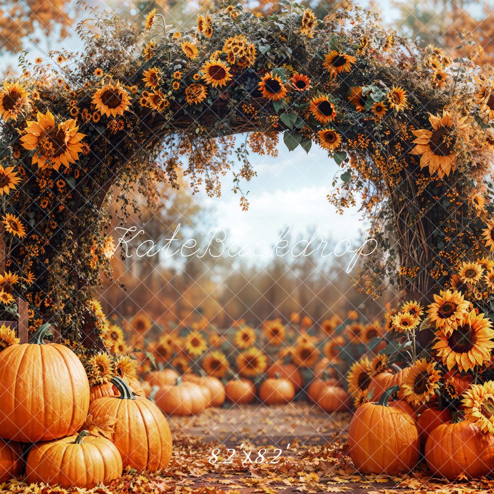 Kate Fall Pumpkin Sunflower Arch Backdrop Designed by Emetselch - Kate Backdrop AU