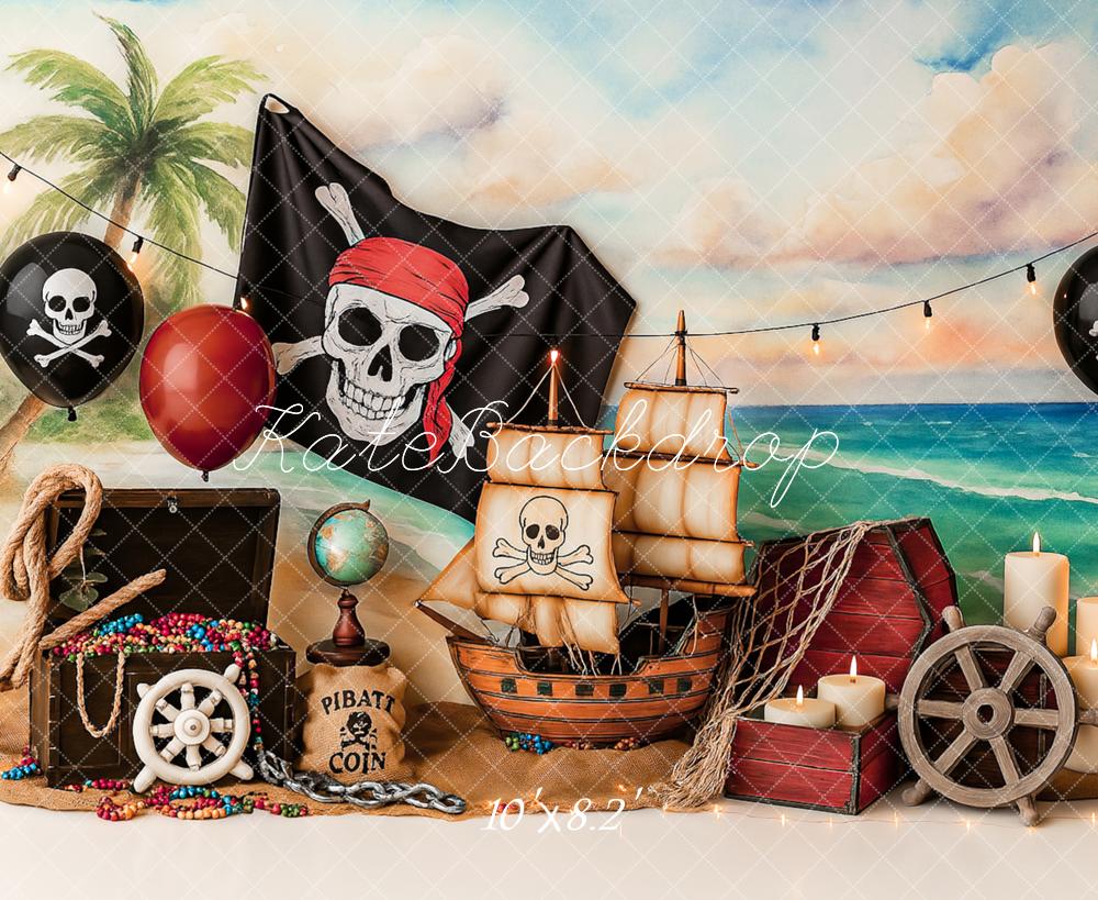 Kate Pirate Adventure Beach Sailboat Backdrop Designed by Ashley Paul