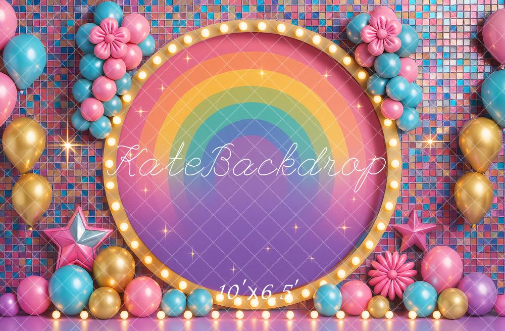 Kate Birthday Roller Girl Colorful Rainbow Balloons Backdrop Designed by Ashley Paul - Kate Backdrop AU