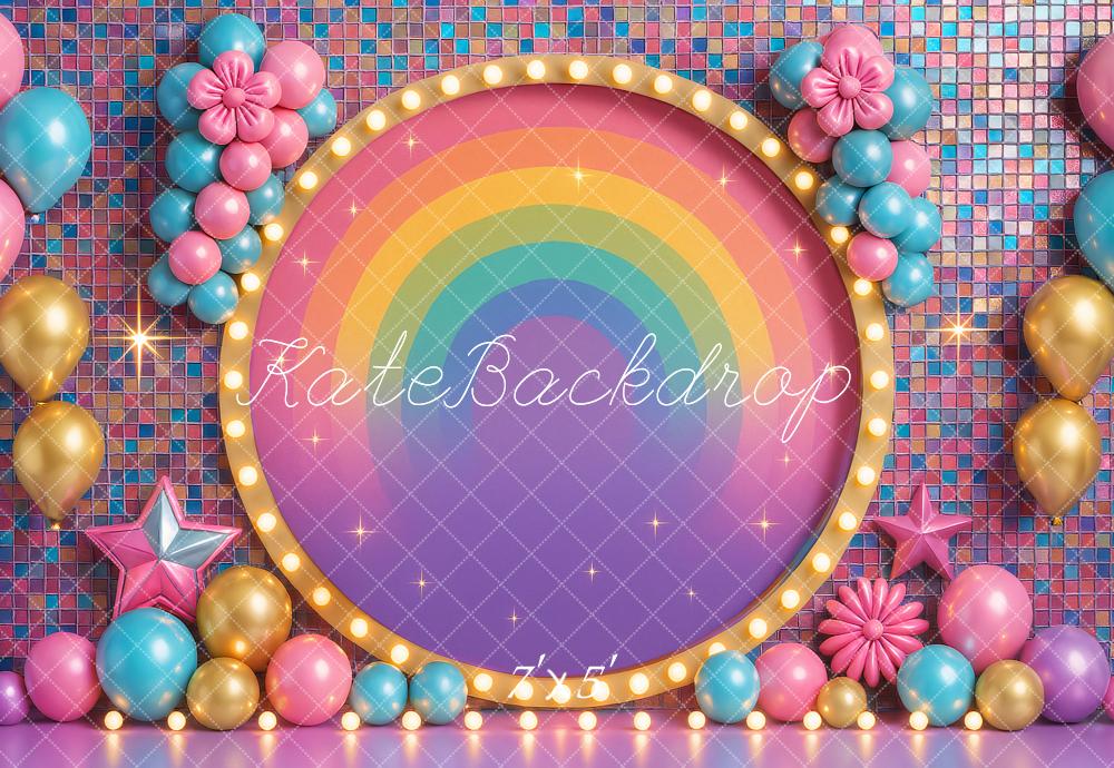 Kate Birthday Roller Girl Colorful Rainbow Balloons Backdrop Designed by Ashley Paul - Kate Backdrop AU
