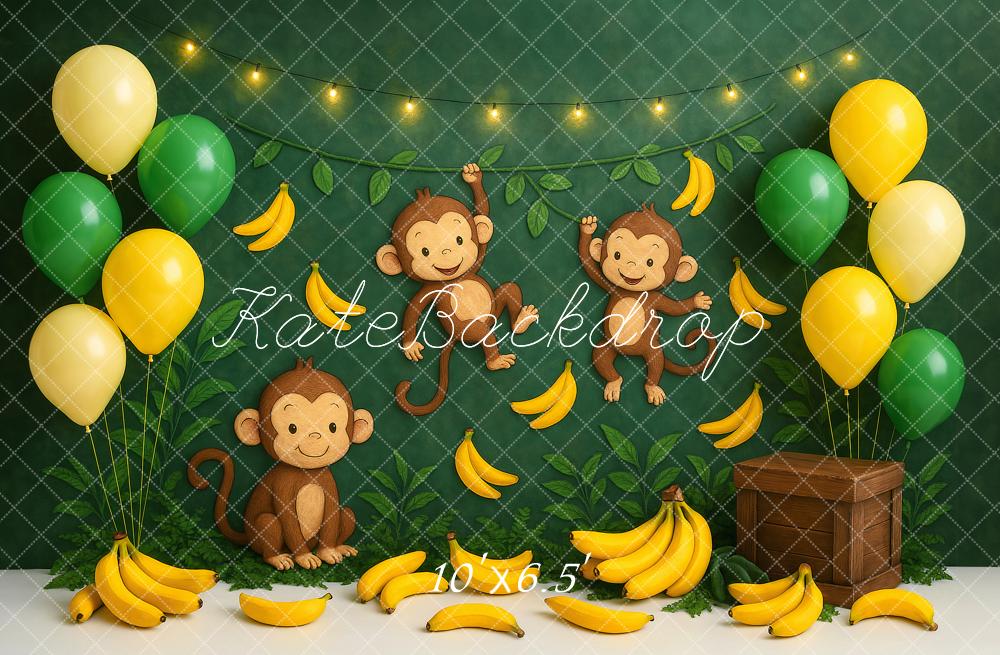 Kate Bananas Monkey Balloons Green Backdrop Designed by Ashley Paul - Kate Backdrop AU