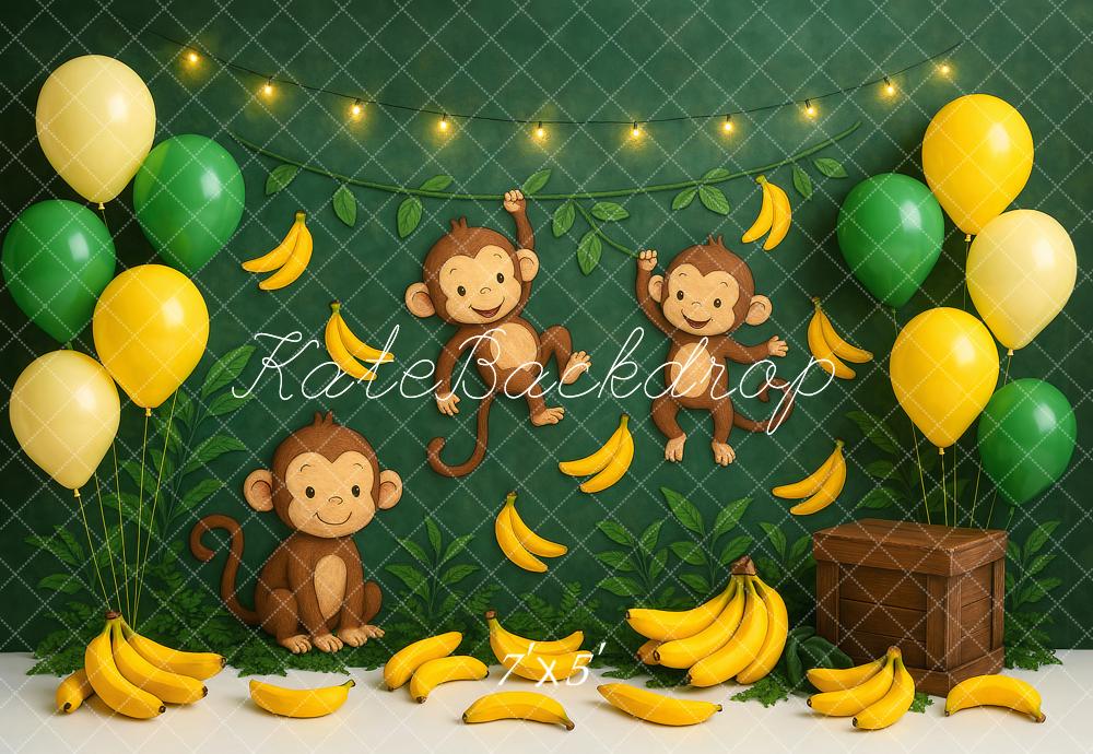 Kate Bananas Monkey Balloons Green Backdrop Designed by Ashley Paul - Kate Backdrop AU