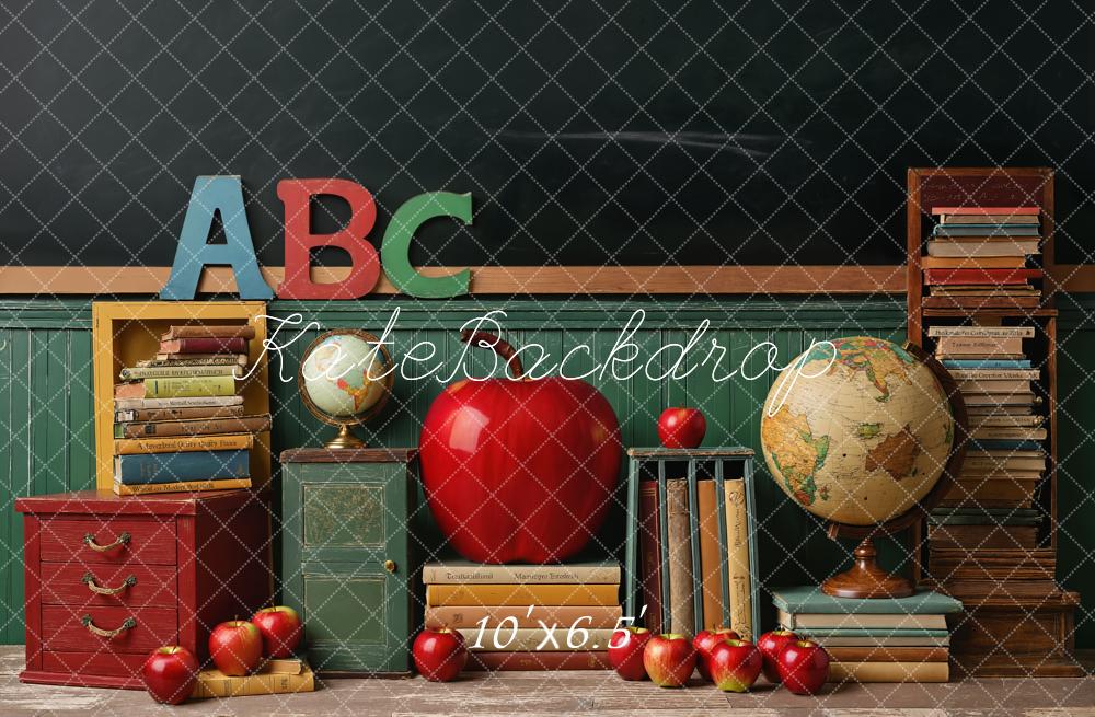 Kate Back to School Chalkboard Classroom Globe Backdrop Designed by Emetselch - Kate Backdrop AU